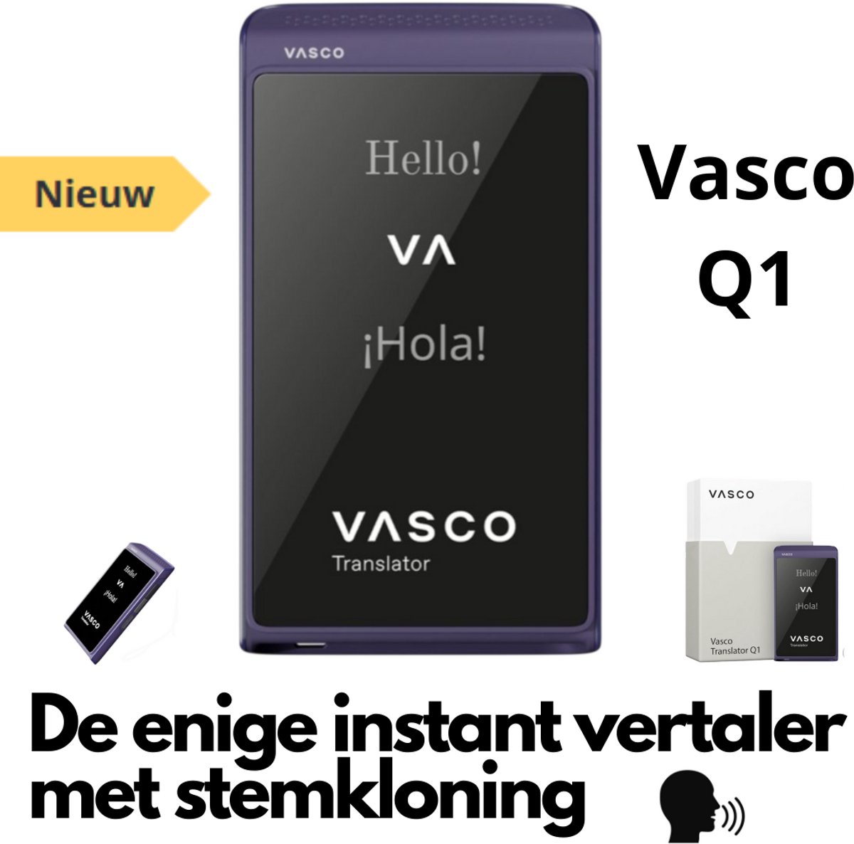 Vasco Q1 Mystic Plum AI vertaler Nieuw 2025 de enige instant translator met stemkloning telefoongesprekken en handsfree modus gratis Internet foto en telefoon Vertaler