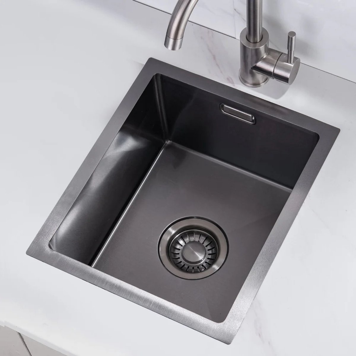 Nurion Spoelbak Black Metal 28,5 x 34,5 – Spoelbak Keuken - Spoelbakken Keuken – Wasbak Keuken - zonder Kraangat RVS
