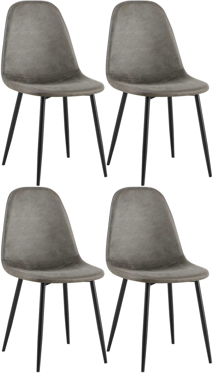CLP Napier Set van 4 eetkamerstoelen - Modern Design - Zonder armleuning - Metalen Onderstel - Comfortabele Rugleuning - Max.150 kg - Kunstleer/donkergrijs