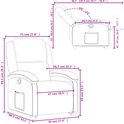 Bordeauxrode fauteuil van stof met afmetingen: 71cm breed, 99.5cm hoog, 86.5cm diep.
