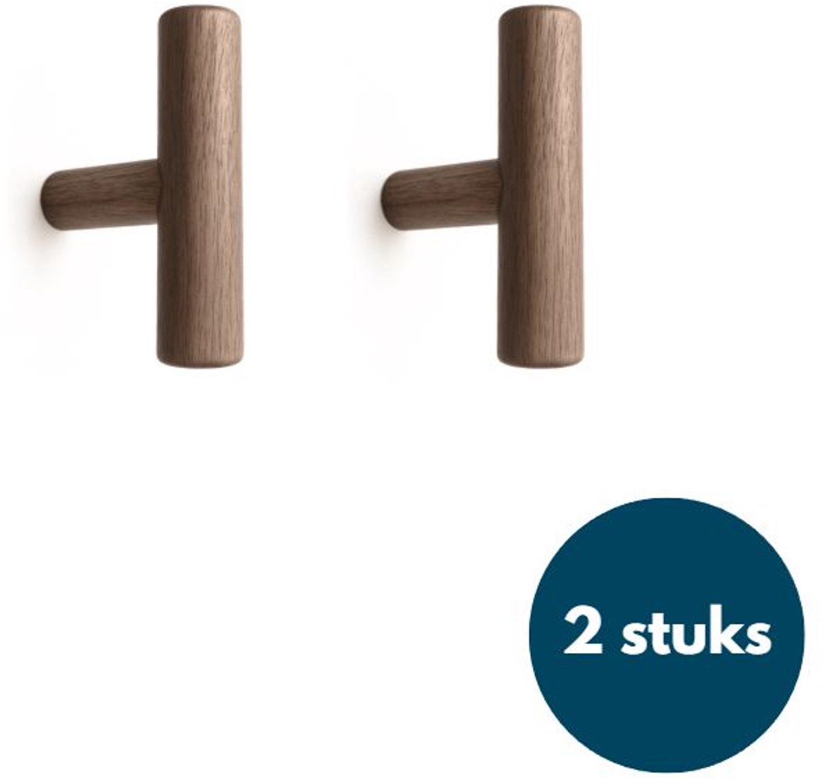 Jashaken hout - Walnoot licht - Kapstok haken - Wandhaken - Wandkapstok - 2 stuks
