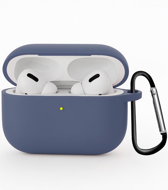 Hoesje - Geschikt voor Apple Airpods Pro 3 - Siliconen Hoes met Clip - Silicone Case Cover - Grijsblauw