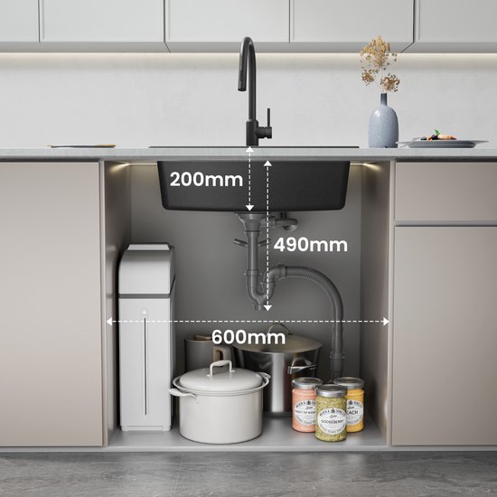 Évier de cuisine en granit CECIPA max 60 x 45 cm Anthracite - Éviers avec robinet - Acier inoxydable - Évier avec système d'évacuation d'eau - Évier en granit avec égouttoir