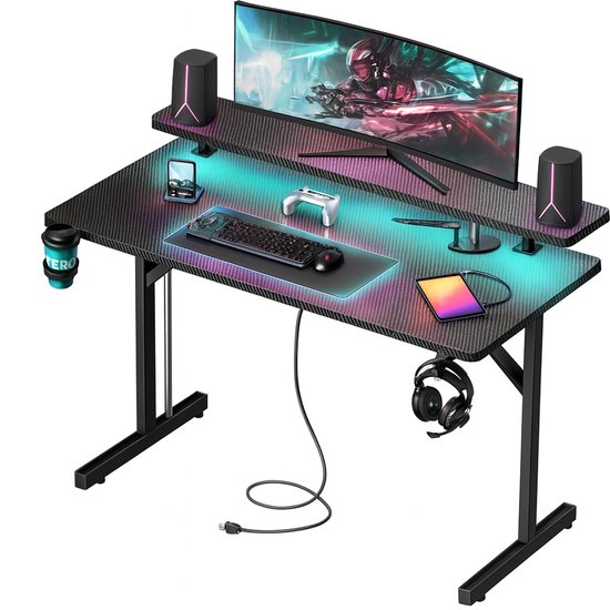 Lugia Pro Gaming Bureau - 80x50x88 cm - Led Verlichtingen - Carbon Krasbestendig - Monitor Stand - Stopcontact - Gaming Desk - Game Bureau