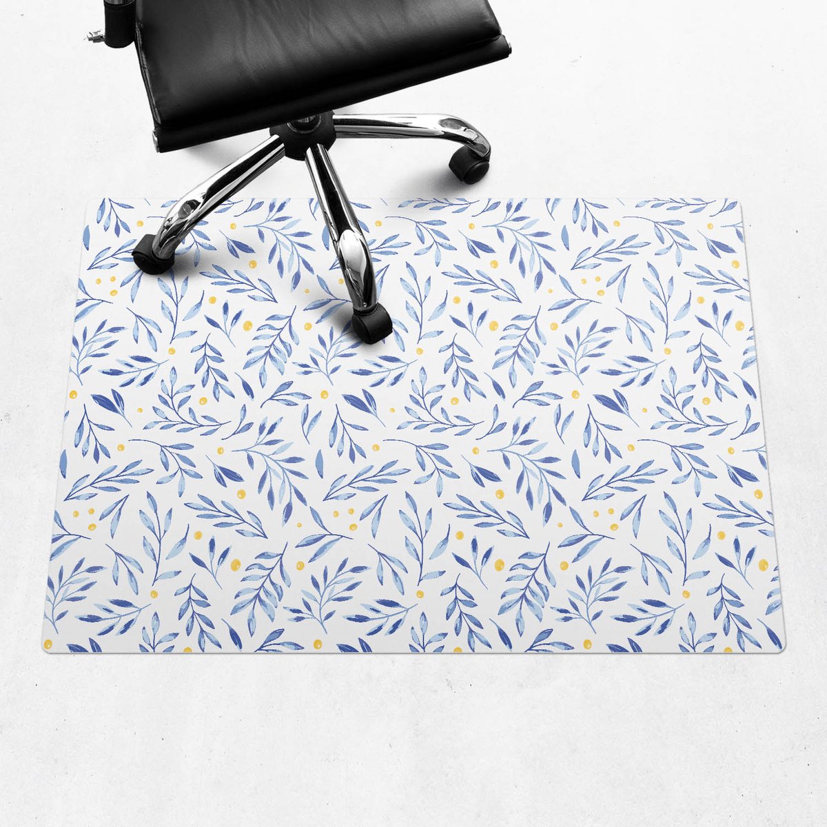 Wallfluent - Vloerbeschermer Aquarelbladeren - 100x70 cm - Blauw Mótif Bureaustoelmat - Rechthoekig - Vloerbeschermer PVC-Computer Stoel Mat-Werkplekdecoraties - Boho-patroon