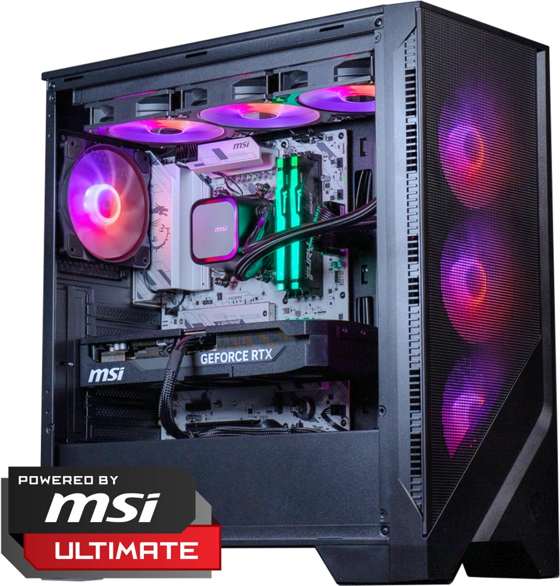 FlowUp x Powered By MSI - De Tuigtop Gaming PC - Don Kaaklijn - AMD Ryzen 7 9800X3D - NVIDIA RTX 5080 16GB - 32 GB DDR5 RAM - 2TB - Waterkoeling - FlowUp - €3.289,00