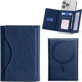 Pasjeshouder Portemonnee - Geschikt voor iPhone 12/13/14/15/16/17 (Mini/Pro/Max/Plus/Air) – Opvouwbare leren kaartsleuven - Geschikt voor MagSafe Hoesjes - Blauw