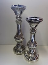 Kandelaar - 2 set - 39cm - 31cm - Glas - zilver