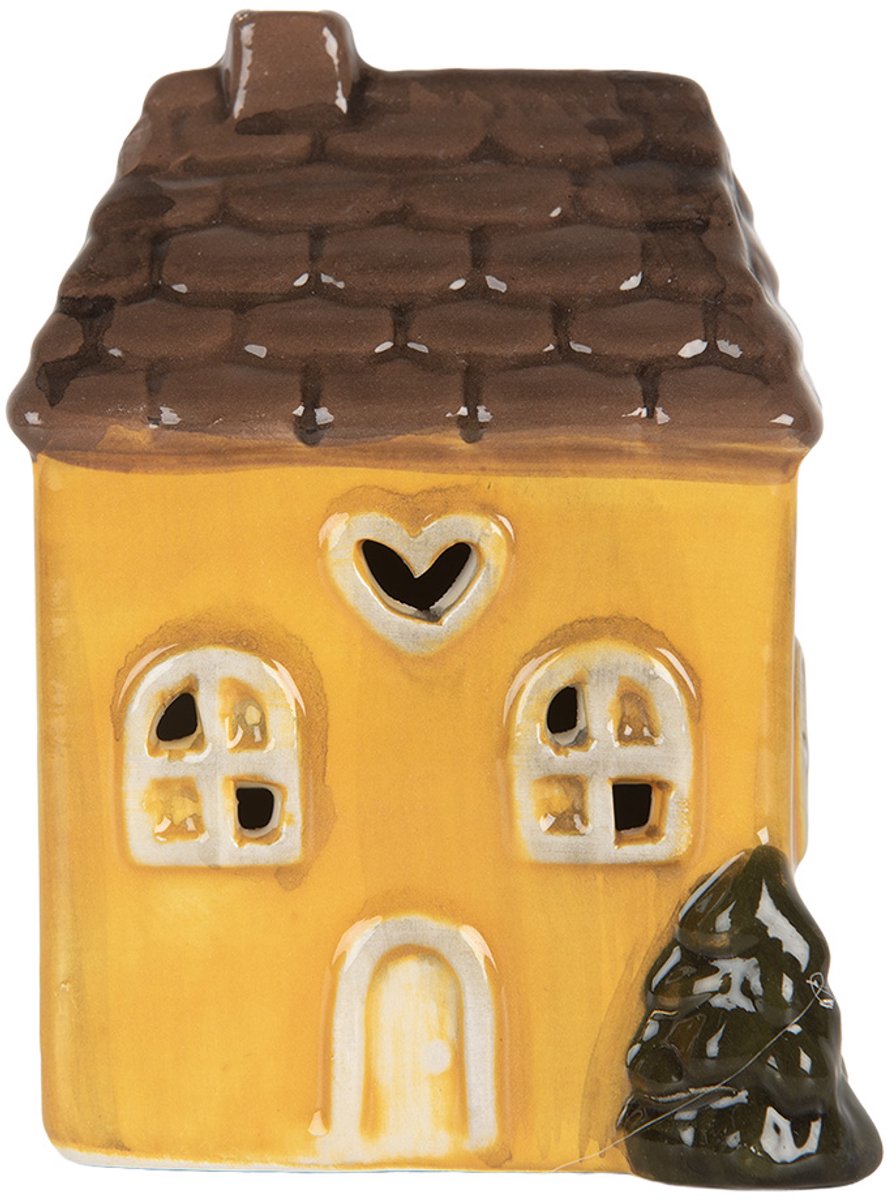 Decoratie Huis met LED LED 7x6x10 cm Geel Keramiek