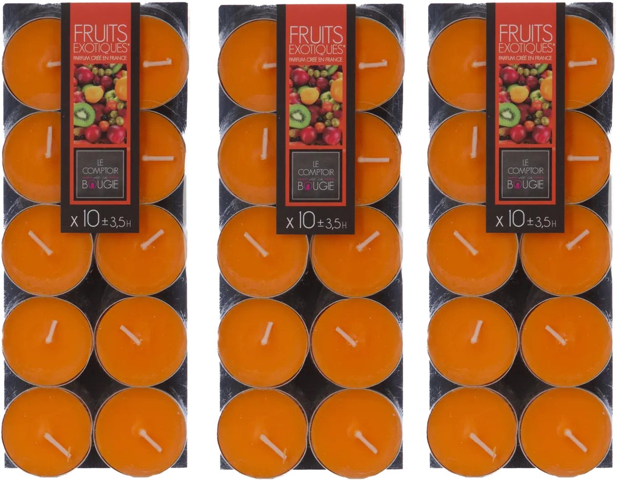 Atmosphera Geurtheelichtjes - 30x stuks - Exotisch Fruit geur - was/paraffine - 3,5 branduur Oranje