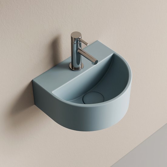 Fontaine WC EMKE - Montage mural - Céramique - Avec trou pour robinet - Blauw mat - 30 x 25 x 12,5 cm - Lavabo Toilettes