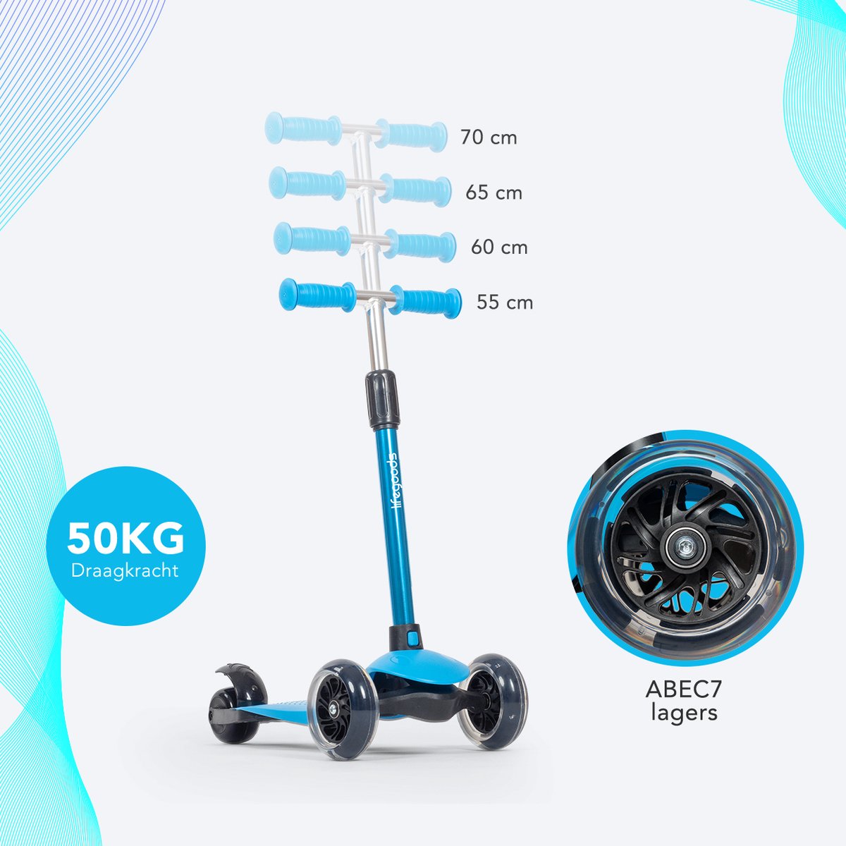LifeGoods Kinderstep - Step 2-5 Jaar - 3 Lichtgevende LED Wielen - Hoogte Verstelbaar - Jongens/Meisjes - Blauw — afbeelding 4