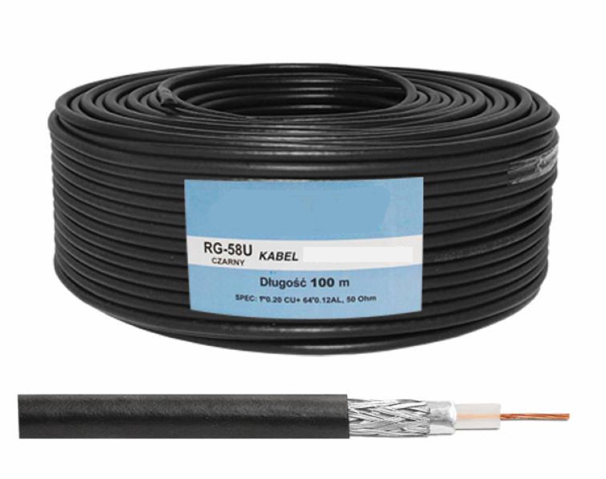 RG-58 Cu coaxkabel zwart – 50 Ω, 5 mm – 100 meter