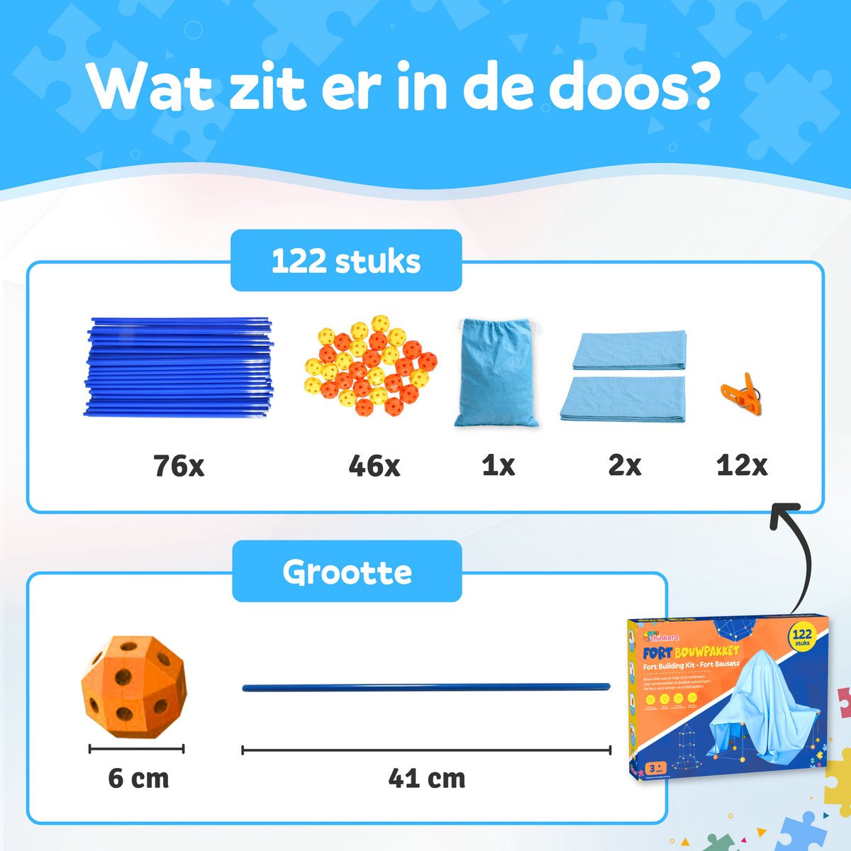 Fort Bouwpakket XL + Kleden & Knijpers - 122 Onderdelen - Incl. Opbergzak & E-book - Speeltent - Educatief Speelgoed - Bouwspeelgoed - Hut Bouwen — afbeelding 8