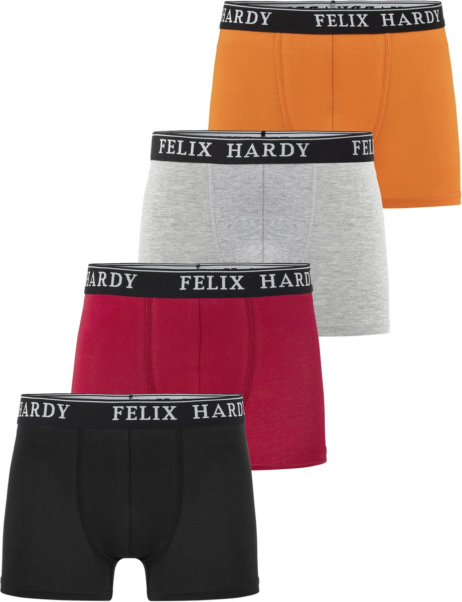 Felix Hardy Boxer - Boxershort Multipack 4 Pack - Onderbroek Mannen - Ondergoed - 97% Katoen Heren Zwart-Rood-Lichtgrijs-Oranje - L