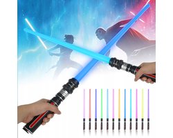 foto van Lightsaber Set - 2 Stuks - 12 Kleuren RGB - Bewegingssensorgeluid - Uitschuifbaar (21-63cm) - Veilig voor Kinderen - Gezinsfeest en Rolspel