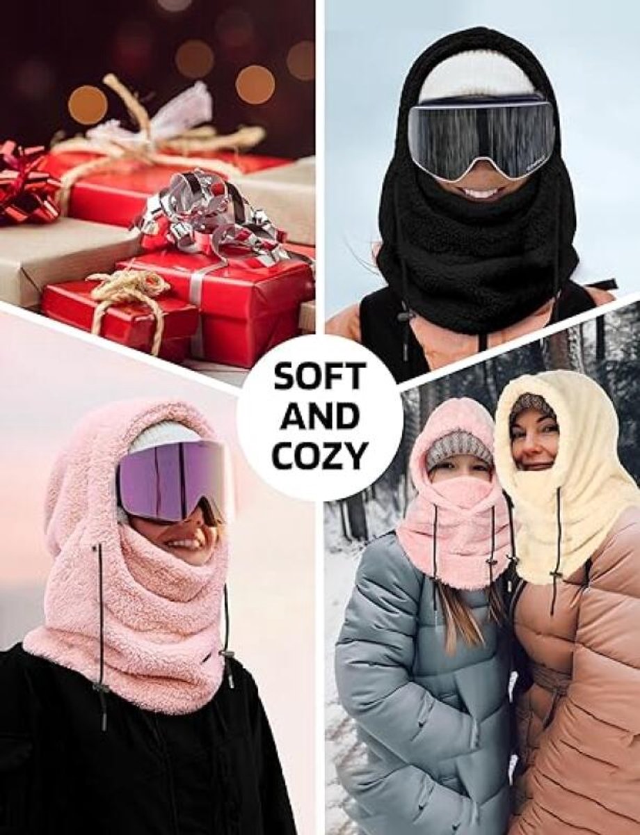 3-in-1 gebreide muts - Combineert sjaal en gezichtsmasker in één - Verbeterde 3-in-1 - Fleece voering - Winter winddichte en warme muts - Damesmaat