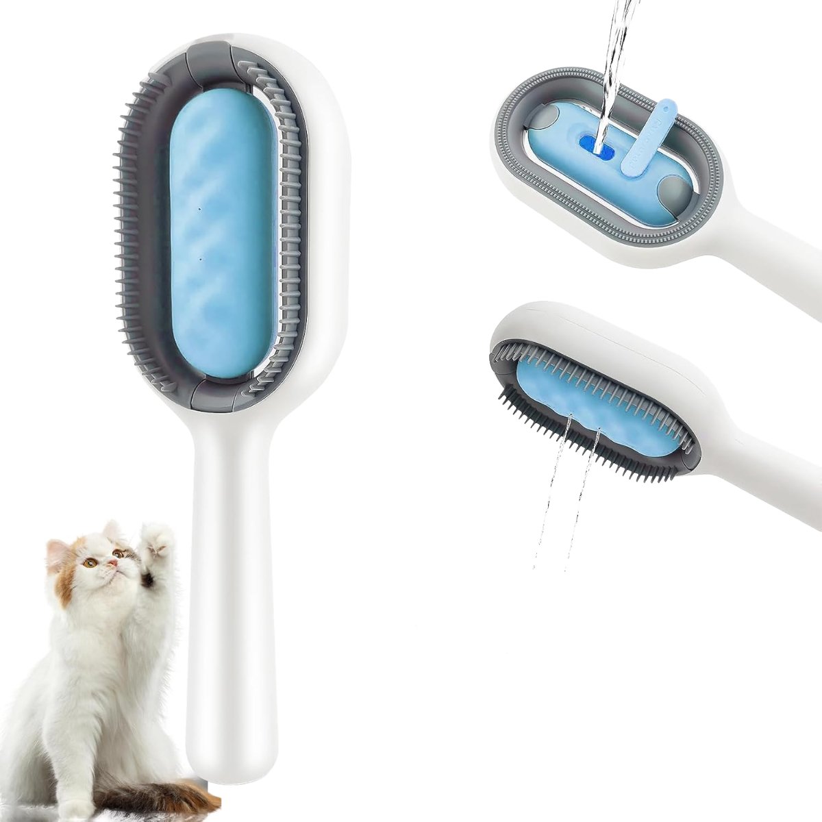 Kam voor het verwijderen van dierenhaar met watertank, draagbare borstel met doekjes en serum, stoomborstel voor honden en katten, zelfreinigende kam voor massageverzorging, blauw