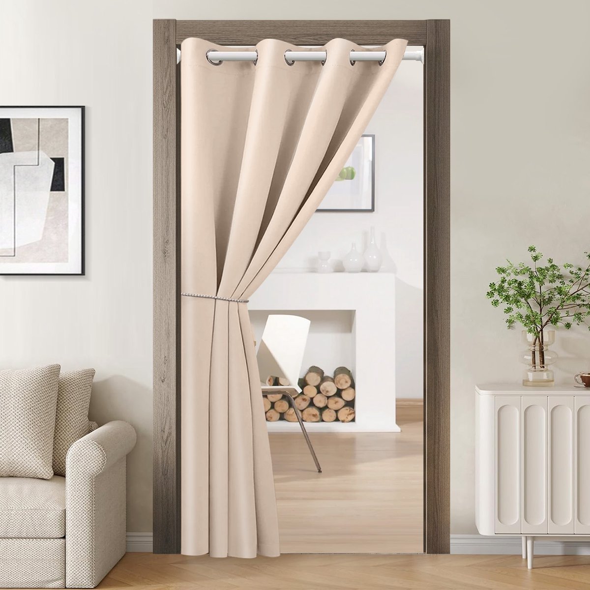 Qelus Panelen Verduisterend Gordijn - Verduisterend Deurgordijn met Ringen - Totale Privacy, Hittewerend & Geluiddicht -Voor Woonkamer & Slaapkamer - B132 x H244cm -1 stuk (Beige)