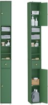 SoBuy BZR34-II-SY Hoge Badkamerkast – Smalle Opbergkast met Lade en Verstelbare Planken – Kolomkast Badkamer – Donkergroen, 20x20x180cm