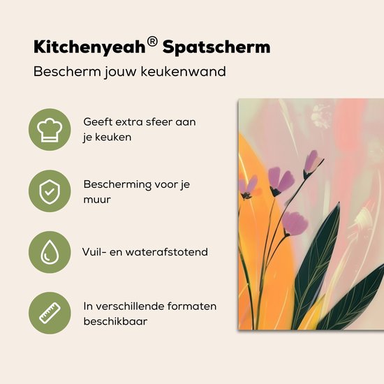 Spatscherm keuken 80x40 cm - Kookplaat achterwand Vrouw - Bloemen - Pastel - Muurbeschermer - Spatwand fornuis - Hoogwaardig aluminium