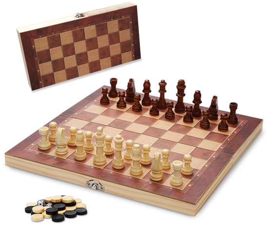 Schaakspel 29x29 cm Hout Inklapbaar Schaakbord 3 in 1 Backgammon Dammen Schaakstukken Reis Gezin Volwassenen