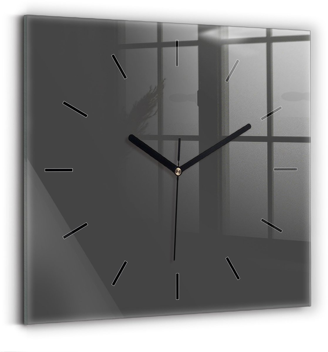 Wallfluent Wandklok - Grijs Vierkante Glas Klok - 30 cm x 30 cm - Grijs Wandklok - Zwarte Handen - Wandklok Zonder Cijfers - Stille Wandklok Slaapkamer - Vierkante Glazen Klok - Minimalistisch Wandklok - Vierkante Glazen Wandklok