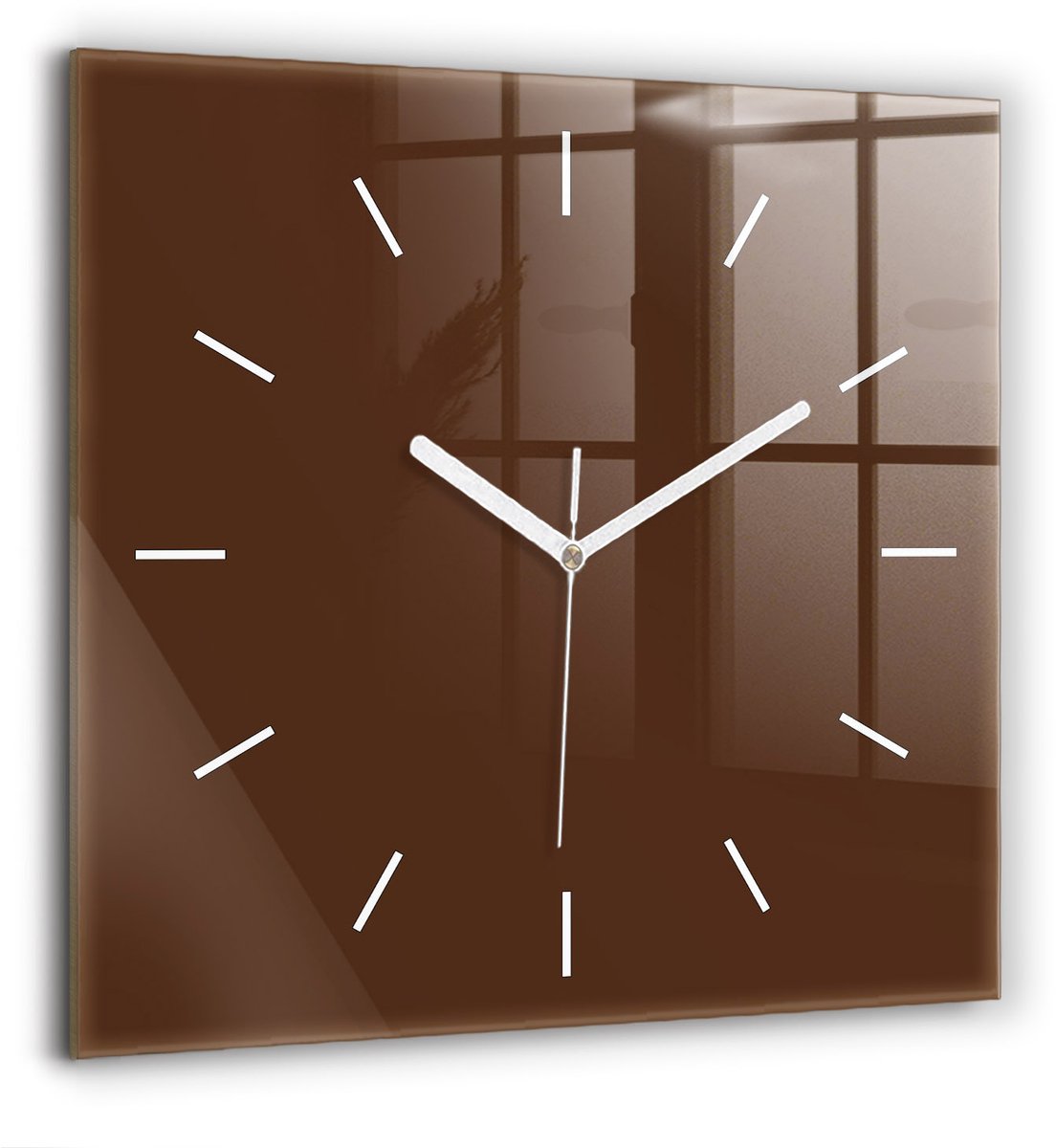 Wallfluent Wandklok - Bruin Vierkante Glazen Klok - 60 cm x 60 cm - Bruin Wandklok - Witte Handen - Wandklok Zonder Cijfers - Wandklok voor in de Keuken - Vierkante Glazen Wandklok - Industrieel Wandklok - Vierkante Glas Klok