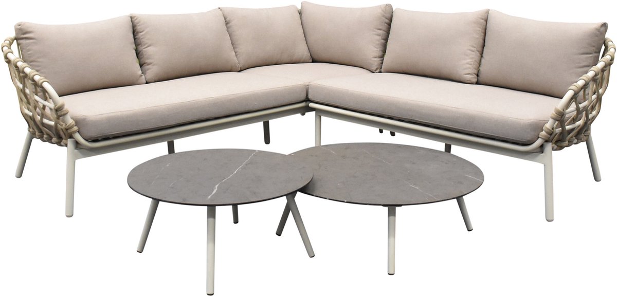 AVH-Collectie Montreal hoekbank loungeset 4 delig taupe rope Zand / Latte / Linen