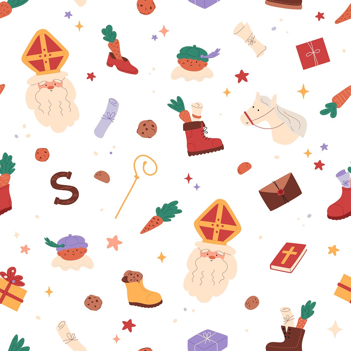 Afwasbaar tafelkleed - ecologisch - tafelzeil - Sinterklaas print - 5 december - VOLLE ROL 18 meter x 140cm - OP ROL GELEVERD