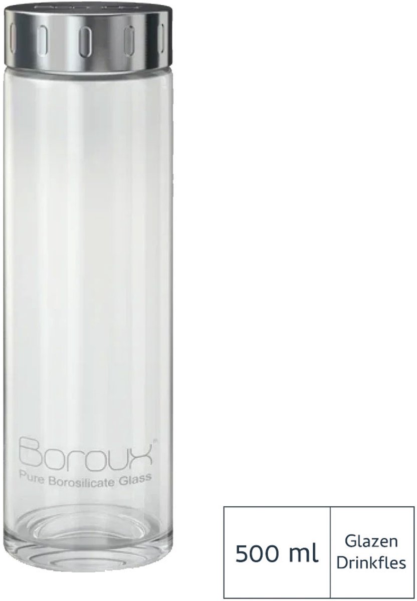 BOROUX glazen drinkfles 500 ml - BPA/BPS-vrij borosilicaatglas - vaatwasmachinebestendig