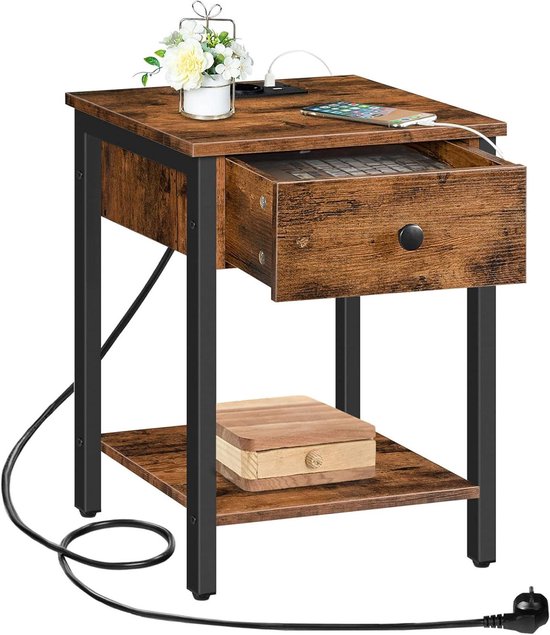 Nachtkastje Carve met 1 lade – Massief acaciahout drift brown - Houten