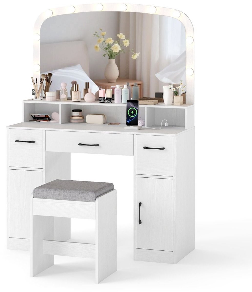 Kaptafel met spiegel en verlichting - Make up tafel - Make up - Toilettafel - Met lades - Wit