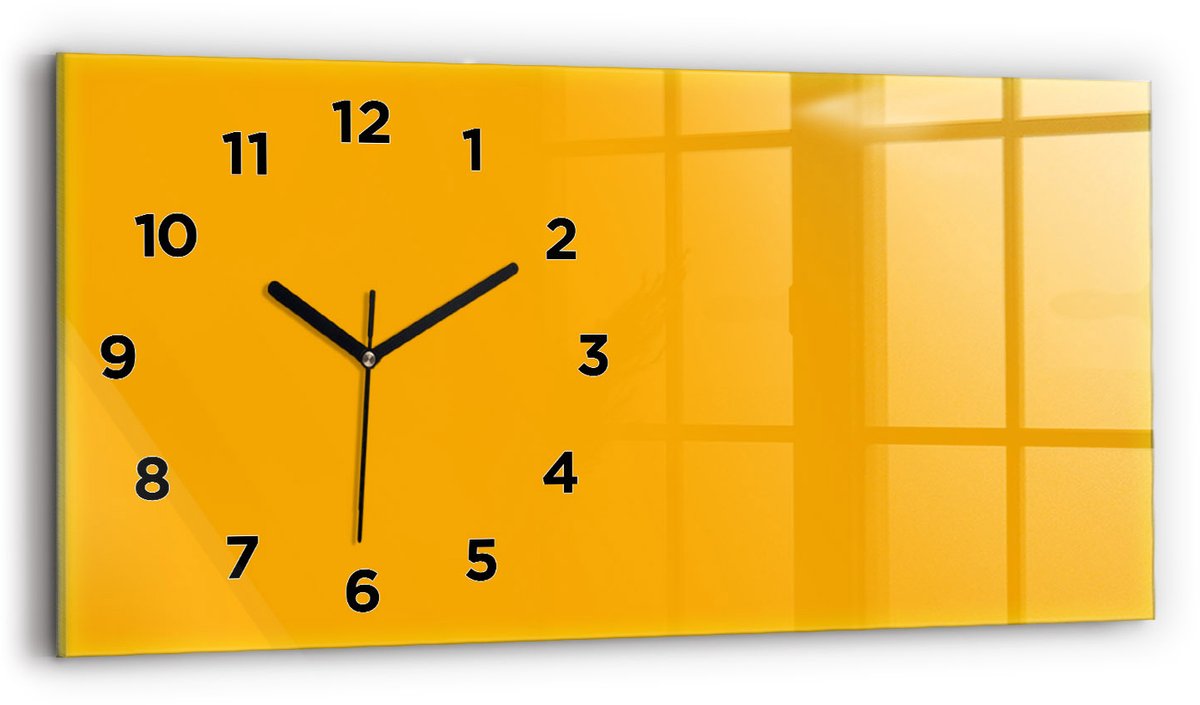 Wallfluent Wandklok - Donkergeel Rechthoekige Glazen Wandklok - 60 cm x 30 cm - Donkergeel Wandklok - Zwarte Handen - Wandklok Met Cijfers - Kinder Wandklok Glas - Glazen Klok Rechthoekige - Minimalistisch Wandklok - Rechthoekige Glas Klok