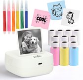 Crafts&Co Mini Pocket Printer met 13 Rollen en 6 Stiften - 24-Uur Batterij - Mobiele Fotoprinter - Interactief Montessori Speelgoed - Draagbare en Thermische Printer - Cadeau voor Jongens en Meisjes - 6, 7, 8, 9, 10, 11, 12, 13, 14+ Jaar - Wit