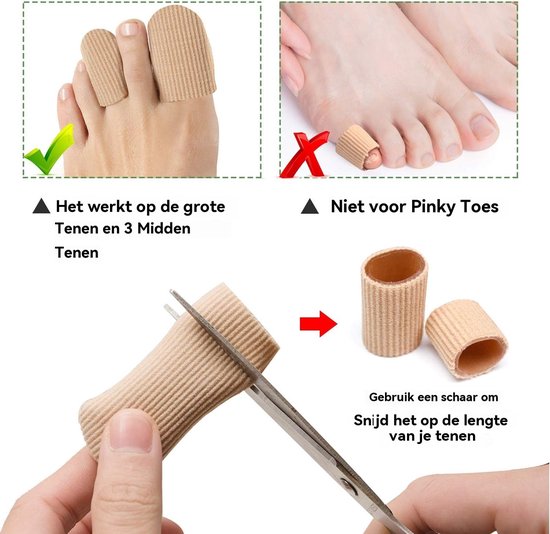 Teenbeschermers - 10 stuks - Gel teenhoezen - Beschermhoezen tegen eelt, blaren & ingegroeide nagels - (8 S maat + 2 M maat) - Herbruikbaar van Merkloos — afbeelding 2