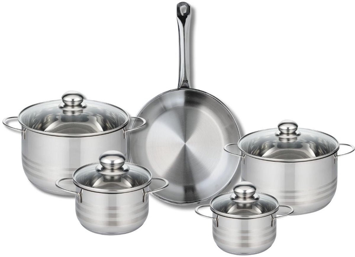 Set van 1 Koekenpan 28 cm en 4 kookpotten 14, 16, 20 en 24 cm Elo Profi Brillant