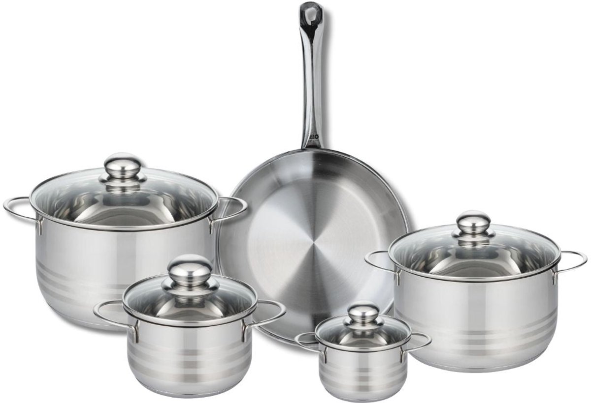 Set van 1 Koekenpan 28 cm en 4 kookpotten 12, 16, 20 en 24 cm Elo Profi Brillant