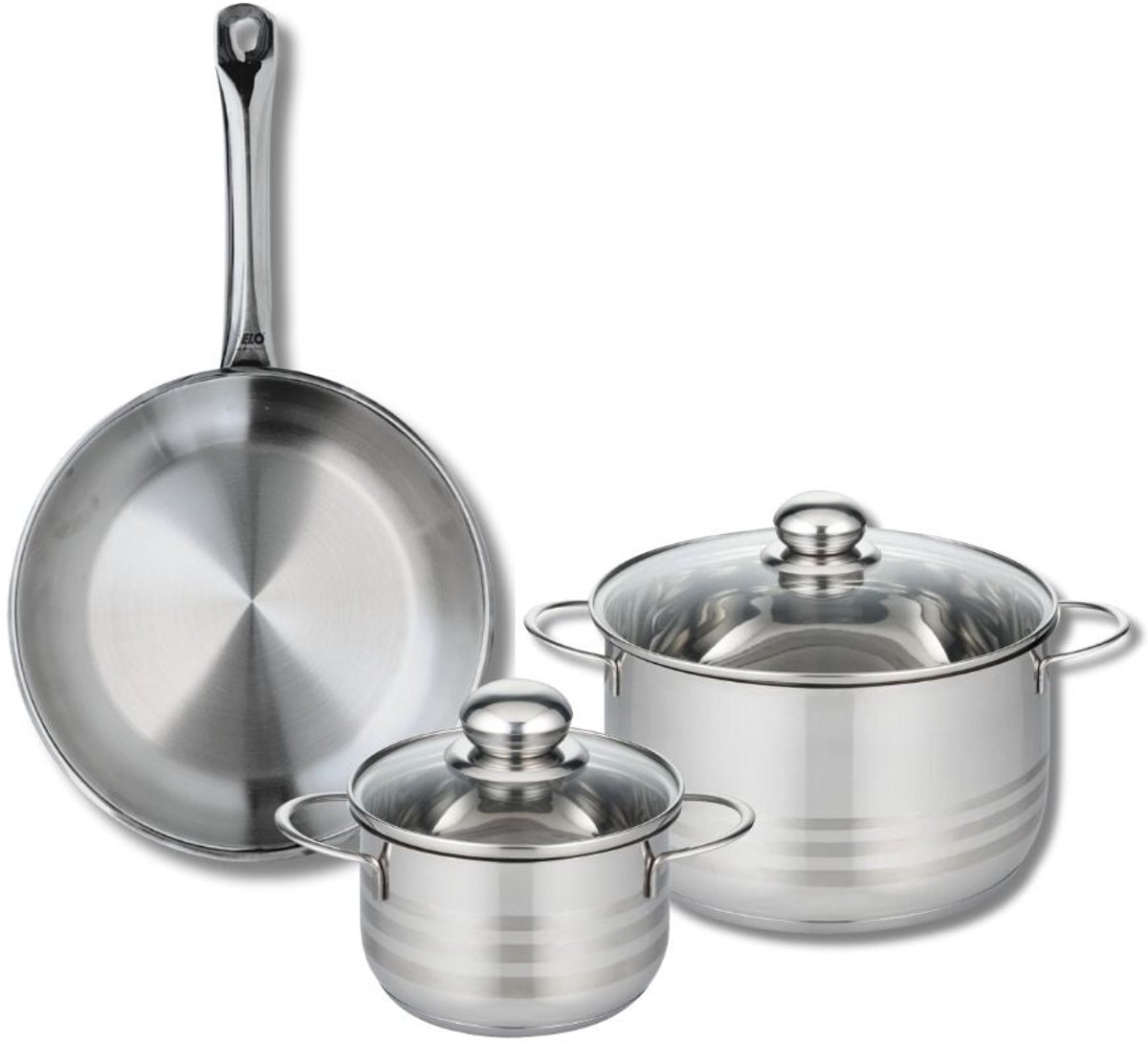Set van 1 Koekenpan 28 cm en 2 kookpotten 16 en 24 cm Elo Profi Brillant