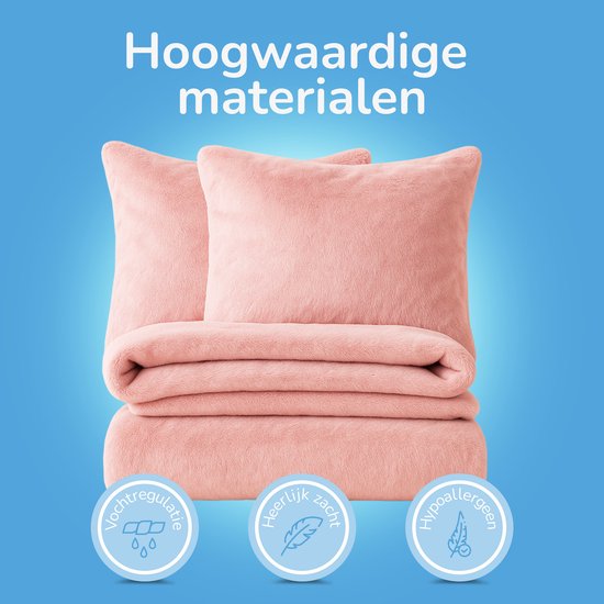 Decoware® Teddy Fleece Dekbedovertrek - Roze - Lits-jumeaux XL - 260x220 cm + 2 Kussenslopen 60x70 cm - Dubbelzijdig - Heerlijk Warm van Decoware — afbeelding 2