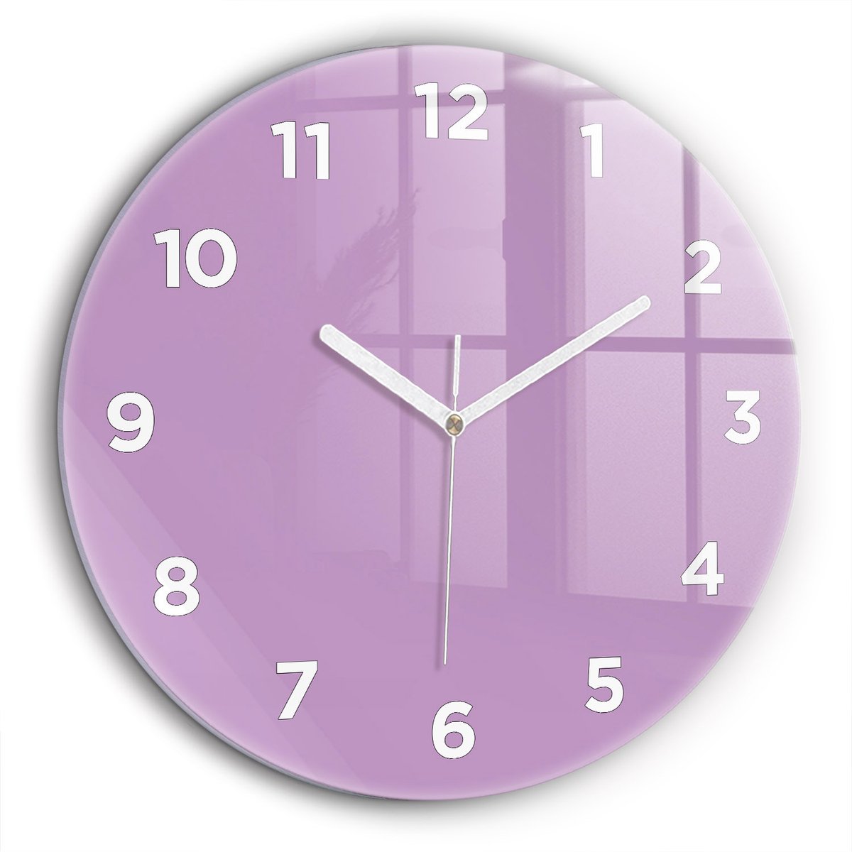 Wallfluent Wandklok - Lila Ronde Glas Klok - 60 cm x 60 cm - Lila Wandklok - Witte Handen - Wandklok Met Cijfers - Stille Wandklok Slaapkamer - Ronde Glazen Klok - Minimalistisch Wandklok - Ronde Glazen Wandklok
