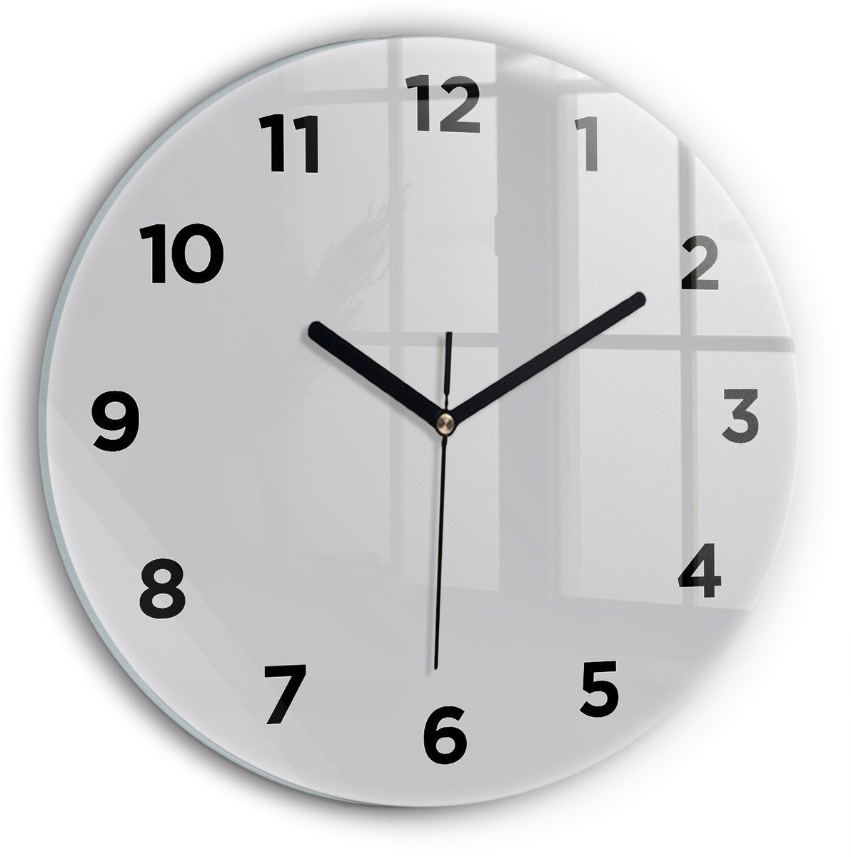 Wallfluent Wandklok - Lichtgrijs Ronde Glazen Klok - 30 cm x 30 cm - Lichtgrijs Wandklok - Zwarte Handen - Wandklok Met Cijfers - Kinder Wandklok Glas - Ronde Glazen Wandklok - Industrieel Wandklok - Ronde Glas Klok