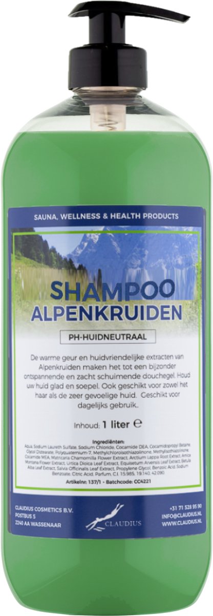 Shampoo Alpenkruiden - 1 liter (transparant) met pomp - Haarverzorging