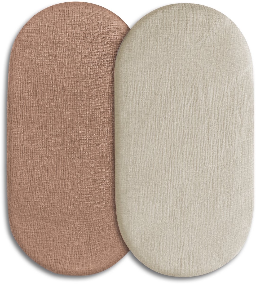 Image of 2 Stuks - Hydrofiele Baby Hoeslaken Wieg - Kinderwagen matras - 80x40 cm - Taupe en Bruin EFFEN - Aankleedkussenhoes