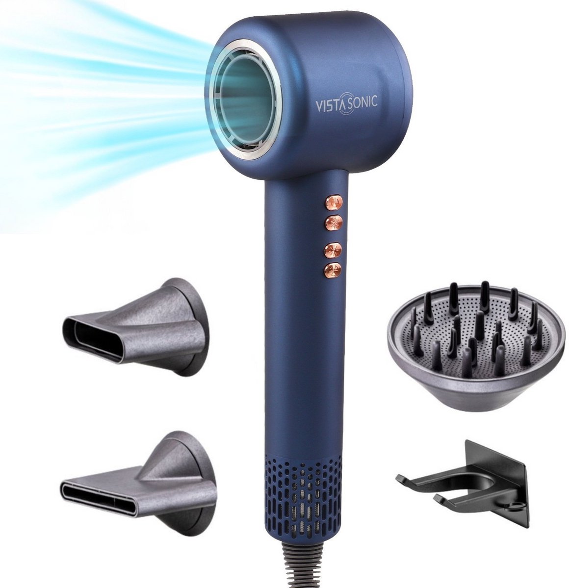 VistaSonic Super Föhn ® - Haardroger met Diffuser - Haardroger Krullen - Diffuser Fohn - Ionische haardroger - Deep Blue