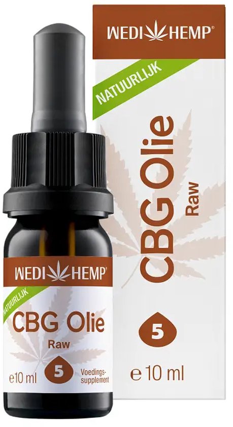 WEDI HEMP CBG Olie Raw 5% 10ml flesje met druppelaar en doosje.