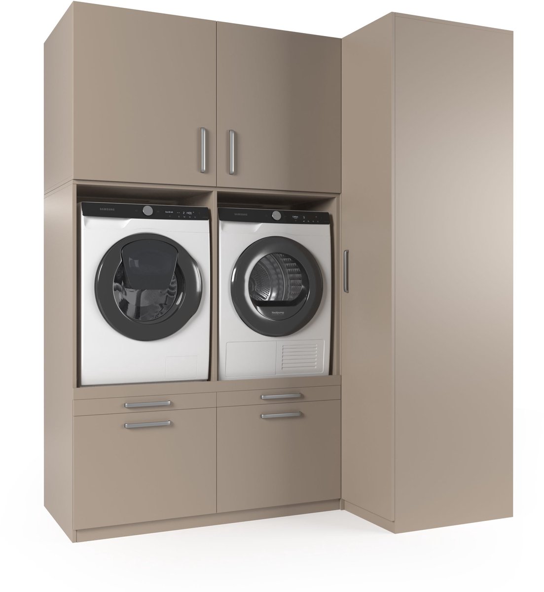 Wasophoogte® Wasmachine Kast Seoul - Wasmachine verhoger - Wasmachine ombouw - 700(D)*2030(B)*2350(H) mm - Taupe