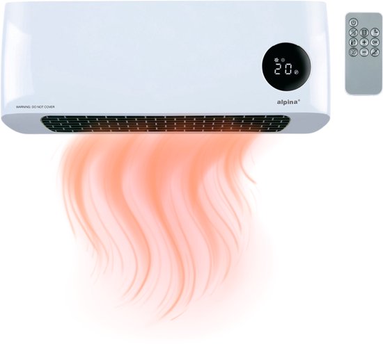 alpina Elektrische Verwarming en Ventilator - Ventilatorkachel 1000-2000W - Wandventilator met Timer en Afstandsbediening - Convectorkachel voor Wandmontage met Instelbare Thermostaat