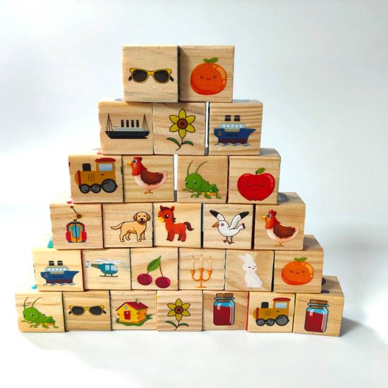 SoNis Houten Blokken ABC - Cijfers - Letters - Alfabet - Patronen - Speelblokken - Educatief van Merkloos — afbeelding 5