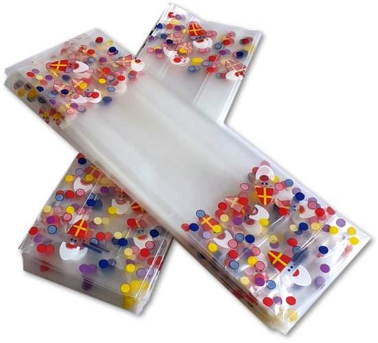 Prigta - Sachets de fête Sinterklaas / Saint Nicolas - 25 pièces - 8x5x25 cm - sachets en cellophane transparents